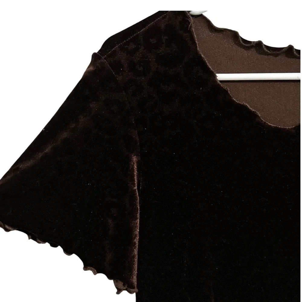 CDC‎ Petites Caren Desiree Company Soft Brown Velour Animal Print Dress Size 8 - Picture 2 of 4